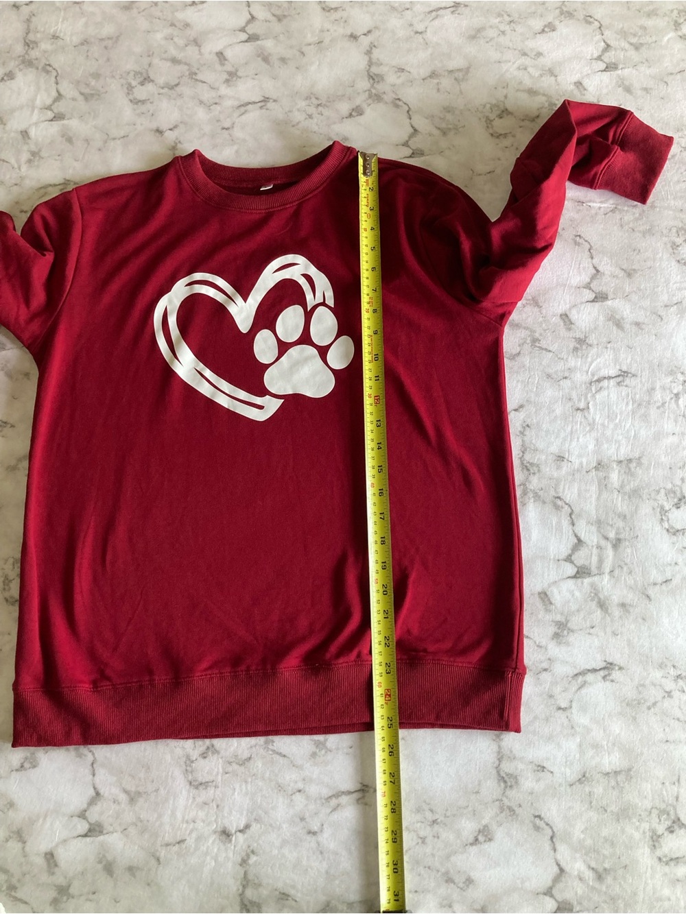 Red Women's Crewneck Sweatshirt with Paw Heart Graphic - Picture 3 of 9